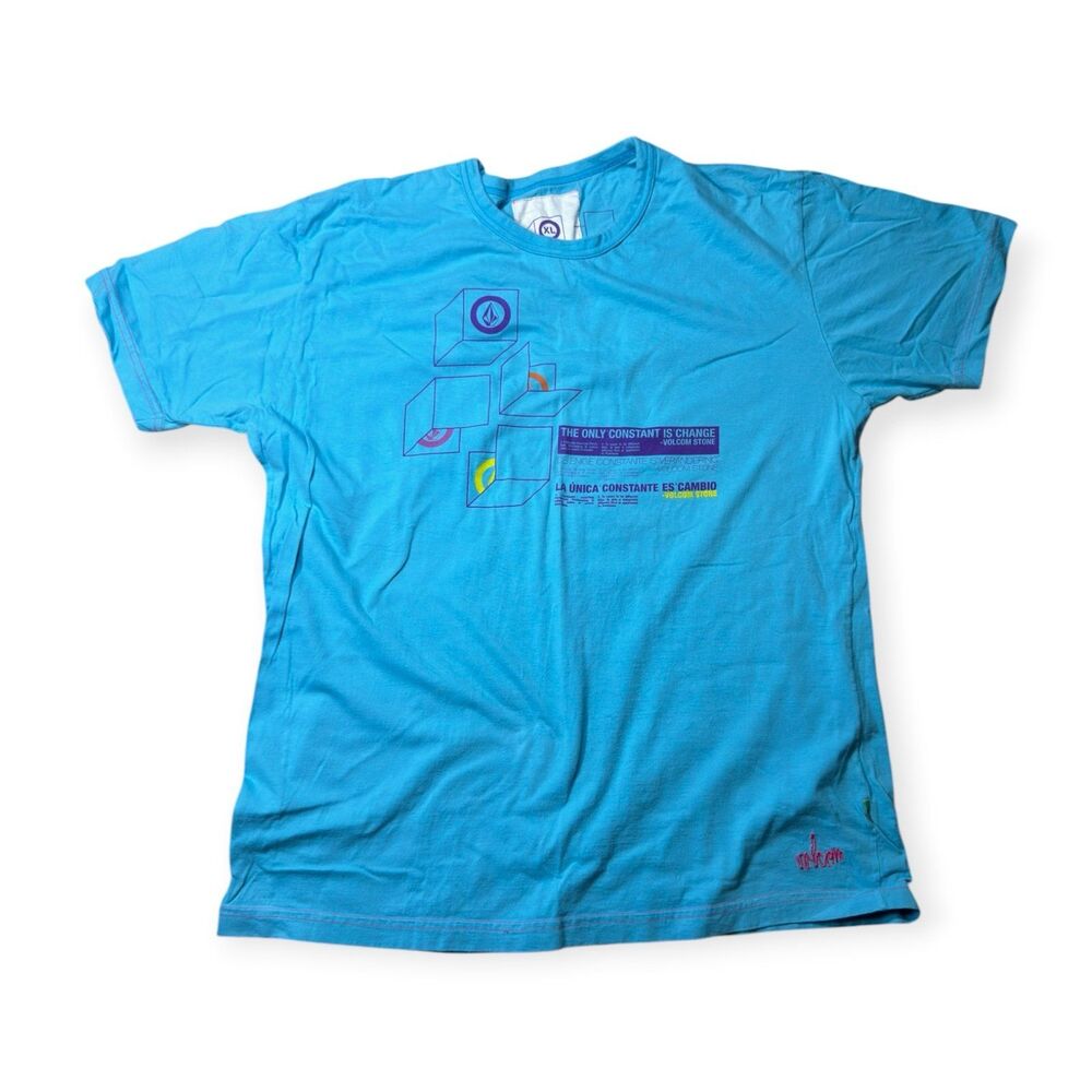 Volcom Bright Blue Logo T-Shirt Size XLarge Abstract Shirt Skater VTG 90s Rare